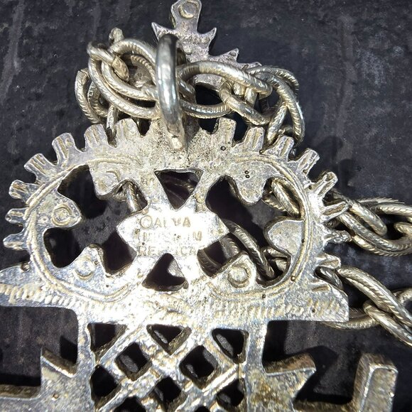 Vintage Silver Chain Necklace Ornate Cross Pendant & Red Stone Centerpiece HS228 - Picture 9 of 9